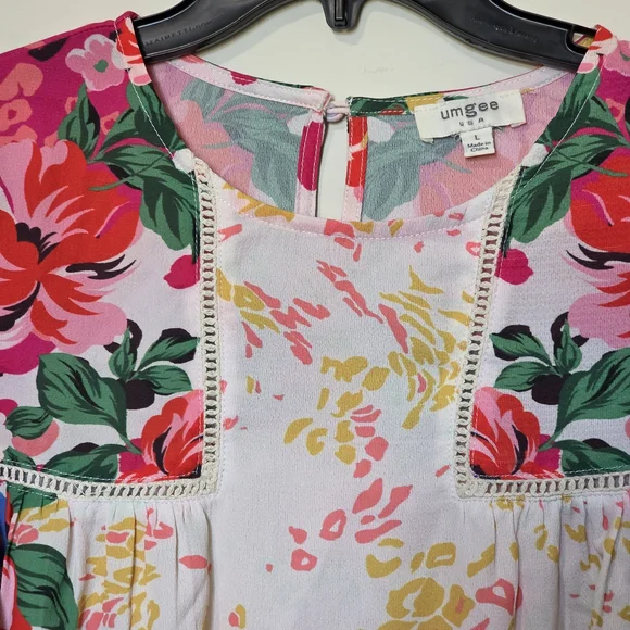 Umgee Floral Animal Print Mixed Media Boho Dress Size Large EUC - Picture 6 of 9